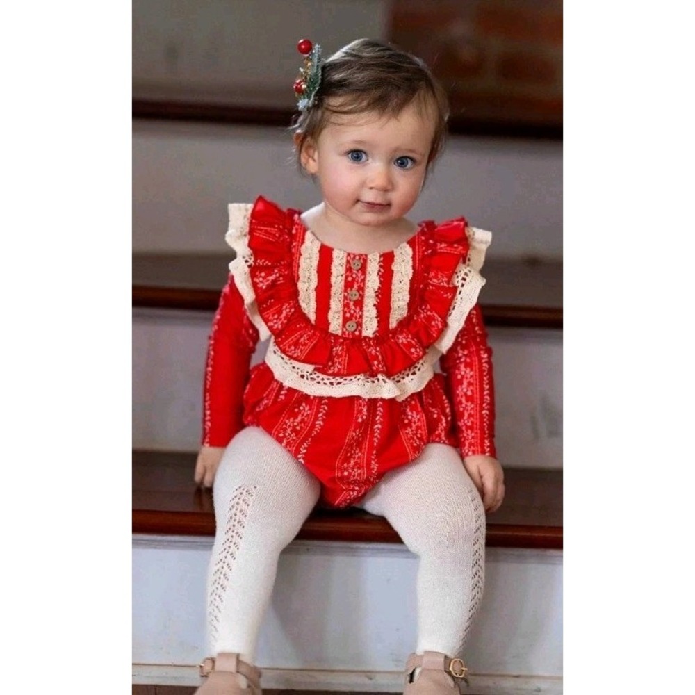 Be Girl Clothing Birdie Romper Red Ruffle Crochet Boutique Infant 18 Month